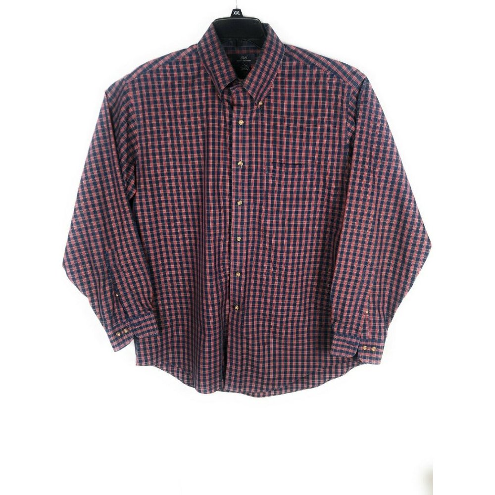Brooks Brothers 346 Mens Large Blue Long Sleeve Causal Cotton Check Shirt A38